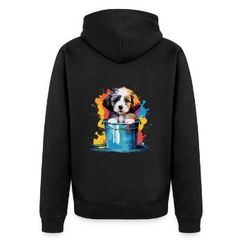 Niedlicher Hund Farbeimer für einen Hundebesitzer - Unisex Premium Bio Zip Hoodie - Schwarz - Hinten - Nico (187cm)