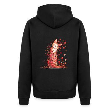 Katze Liebe Valentinstag Katze mit roten Herzen - Unisex Premium Bio Zip Hoodie - Schwarz - Hinten - Nico (187cm)