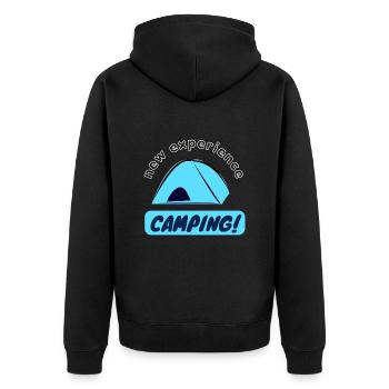 Neue Erfahrung - Camping! - Unisex Premium Bio Zip Hoodie - Schwarz - Hinten - Nico (187cm)
