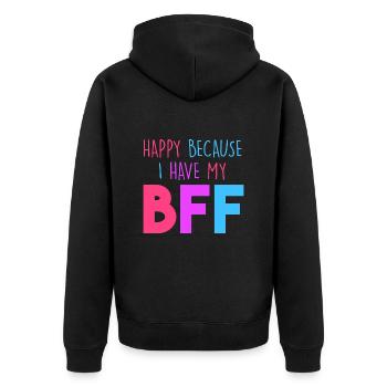 Glücklich, weil ich meine BFF habe - Unisex Premium Bio Zip Hoodie - Schwarz - Hinten - Nico (187cm)