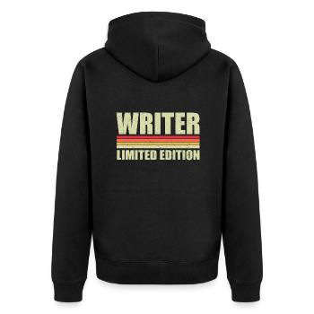 Author Writers Retro Vintage - Unisex Premium Bio Zip Hoodie - Schwarz - Hinten - Nico (187cm)