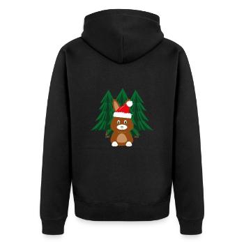 Hase mit roter Weihnachtsmütze im Wald. - Unisex Premium Bio Zip Hoodie - Schwarz - Hinten - Nico (187cm)