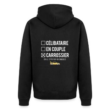 Célibataire en couple carrossier garagiste humour - Veste à capuche bio Premium Unisexe - noir - Dos - Nico (187cm)