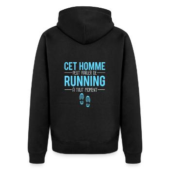 Cet homme peut parler de running à tout moment - Veste à capuche bio Premium Unisexe - noir - Dos - Nico (187cm)