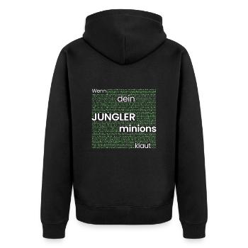 Wenn der JUNGLER minions klaut - Unisex Premium Bio Zip Hoodie - Schwarz - Hinten - Nico (187cm)