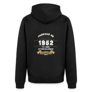 Hergestellt im Jahr 1952 72 Jahre ursprüngliche Exzellenz - Unisex Premium Bio Zip Hoodie - Schwarz - Hinten - Nico (187cm)
