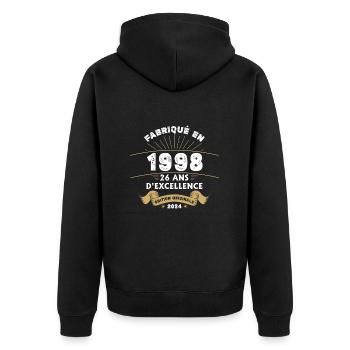 Hergestellt im Jahr 1998 26 Jahre Original-Exzellenz - Unisex Premium Bio Zip Hoodie - Schwarz - Hinten - Nico (187cm)