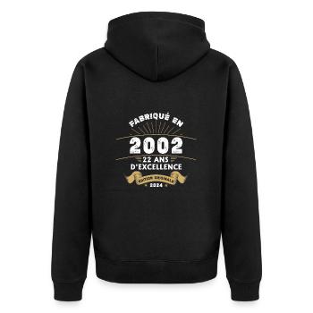 Hergestellt im Jahr 2002 22 Jahre ursprüngliche Exzellenz - Unisex Premium Bio Zip Hoodie - Schwarz - Hinten - Nico (187cm)