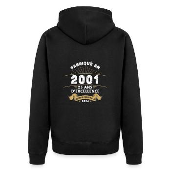 Hergestellt im Jahr 2001 23 Jahre Original-Exzellenz - Unisex Premium Bio Zip Hoodie - Schwarz - Hinten - Nico (187cm)