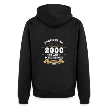 Made in 2000 24 years of original excellence - Unisex Premium Organic Zip Hoodie - black - Back - Nico (187cm)