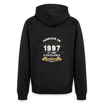 Fabriqué en 1997 27 ans d'excellence originale - Veste à capuche bio Premium Unisexe - noir - Dos - Nico (187cm)
