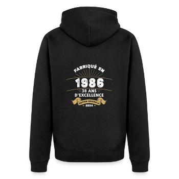 Hergestellt im Jahr 1986 38 Jahre Original-Exzellenz - Unisex Premium Bio Zip Hoodie - Schwarz - Hinten - Nico (187cm)