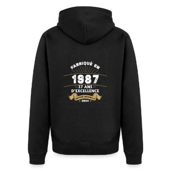 Hergestellt im Jahr 1987 37 Jahre ursprüngliche Exzellenz - Unisex Premium Bio Zip Hoodie - Schwarz - Hinten - Nico (187cm)