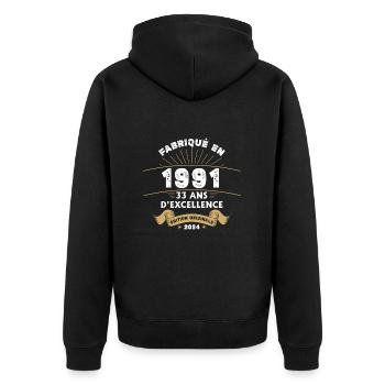 Hergestellt im Jahr 1991 33 Jahre Original-Exzellenz - Unisex Premium Bio Zip Hoodie - Schwarz - Hinten - Nico (187cm)