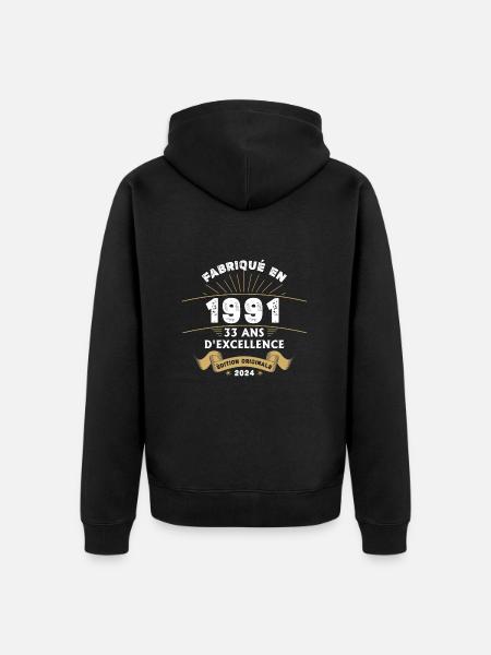 Fabriqué en 1991 33 ans d'excellence originale - Veste à capuche bio Premium Unisexe - noir