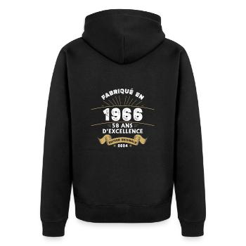 Hergestellt im Jahr 1966 58 Jahre ursprüngliche Exzellenz - Unisex Premium Bio Zip Hoodie - Schwarz - Hinten - Nico (187cm)