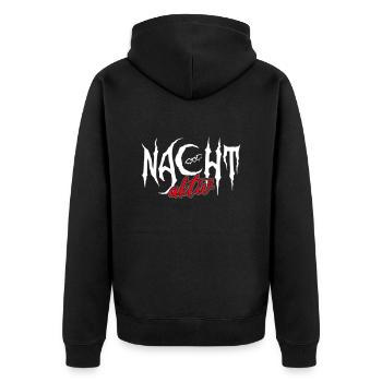 Nachtaktiv Fledermaus Spruch - Unisex Premium Bio Zip Hoodie - Schwarz - Hinten - Nico (187cm)
