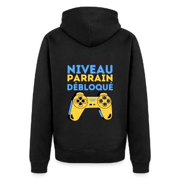 Niveau Parrain Débloqué 2023 Cadeau Parrain Gamer - Veste à capuche bio Premium Unisexe - noir - Dos - Nico (187cm)