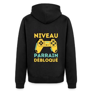 Niveau Parrain Débloqué Cadeau Parrain Gamer Geek - Veste à capuche bio Premium Unisexe - noir - Dos - Nico (187cm)