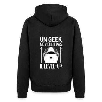 Un Geek Ne Vieillit Pas Il Level Up I Cadeau Gamer - Veste à capuche bio Premium Unisexe - noir - Dos - Nico (187cm)