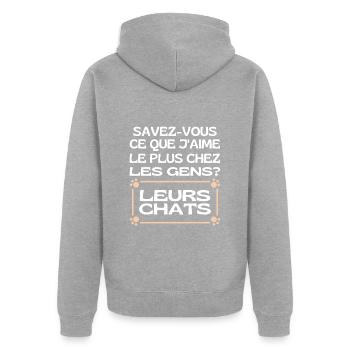 Savez-vous Ce Que Jaime Chez Les Gens Leurs Chats - Veste à capuche bio Premium Unisexe - gris chiné - Dos - Nico (187cm)