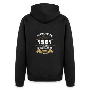 Hergestellt im Jahr 1981 43 Jahre Original-Exzellenz - Unisex Premium Bio Zip Hoodie - Schwarz - Hinten - Nico (187cm)