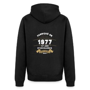 Hergestellt im Jahr 1977 47 Jahre Original-Exzellenz - Unisex Premium Bio Zip Hoodie - Schwarz - Hinten - Nico (187cm)