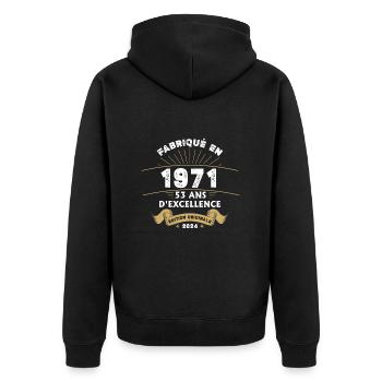 Hergestellt im Jahr 1971 53 Jahre Original-Exzellenz - Unisex Premium Bio Zip Hoodie - Schwarz - Hinten - Nico (187cm)