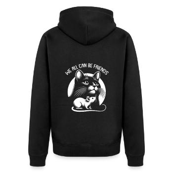 Katze und Maus in Freundschaft Frieden und Liebe - Unisex Premium Bio Zip Hoodie - Schwarz - Hinten - Nico (187cm)