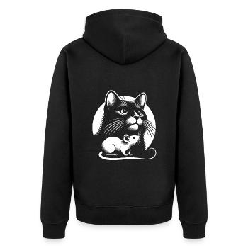 Katze und Maus in Freundschaft Frieden und Liebe - Unisex Premium Bio Zip Hoodie - Schwarz - Hinten - Nico (187cm)