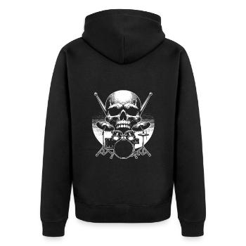 Schlagzeug und Skull Schlagzeuger Rockband - Unisex Premium Bio Zip Hoodie - Schwarz - Hinten - Nico (187cm)