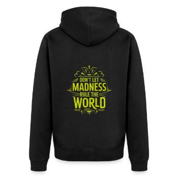 Stoppt den Wahnsinn - Unisex Premium Bio Zip Hoodie - Schwarz - Hinten - Nico (187cm)