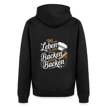 Das Leben ist kurz - nutze es zum Backen - Unisex Premium Bio Zip Hoodie - Schwarz - Hinten - Nico (187cm)