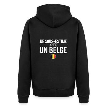 Ne sous estime jamais un belge drapeau belgique - Veste à capuche bio Premium Unisexe - noir - Dos - Nico (187cm)