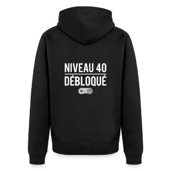 Niveau 40 débloqué cadeau anniversaire 40 ans - Veste à capuche bio Premium Unisexe - noir - Dos - Nico (187cm)