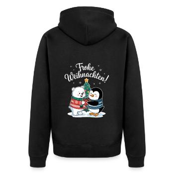 Frohe Weihnachten Eisbär Pinguin süß Bescherung - Unisex Premium Bio Zip Hoodie - Schwarz - Hinten - Nico (187cm)