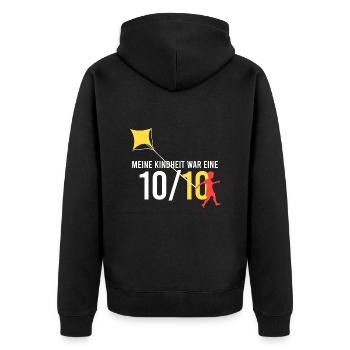 meine Kindheit war eine 10/10 - Unisex Premium Bio Zip Hoodie - Schwarz - Hinten - Nico (187cm)