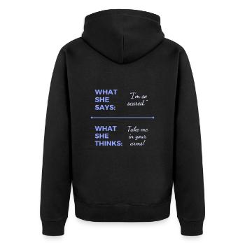 Nimm mich in deine Arme! - Unisex Premium Bio Zip Hoodie - Schwarz - Hinten - Nico (187cm)