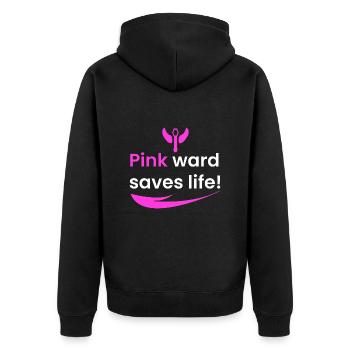 Die rosa Station rettet Leben! - Unisex Premium Bio Zip Hoodie - Schwarz - Hinten - Nico (187cm)