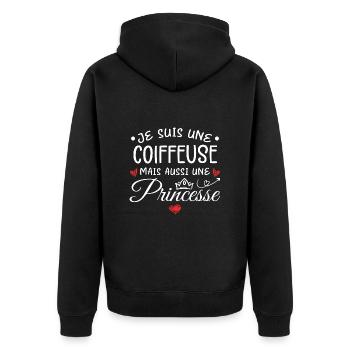Je Suis Une Coiffeuse, Mais Aussi Une Princesse - Veste à capuche bio Premium Unisexe - noir - Dos - Nico (187cm)