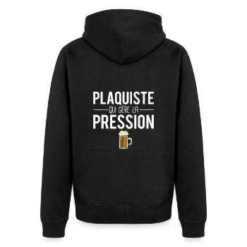 Plaquiste qui gère la pression métier bière humour - Veste à capuche bio Premium Unisexe - noir - Dos - Nico (187cm)