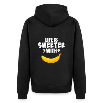 Life Is Sweeter With Banana - Unisex Premium Organic Zip Hoodie - black - Back - Nico (187cm)