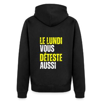 Le Lundi Vous Déteste Aussi J'aime Pas Lundi Matin - Veste à capuche bio Premium Unisexe - noir - Dos - Nico (187cm)