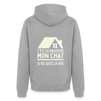 C'est La Maison De Mon Chat J'habite Chez Mon Chat - Veste à capuche bio Premium Unisexe - gris chiné - Dos - Nico (187cm)