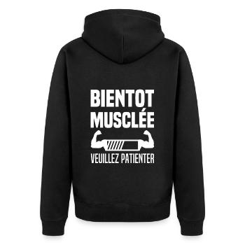 Bientôt Musclée Veuillez Patienter Muscu Femme - Veste à capuche bio Premium Unisexe - noir - Dos - Nico (187cm)
