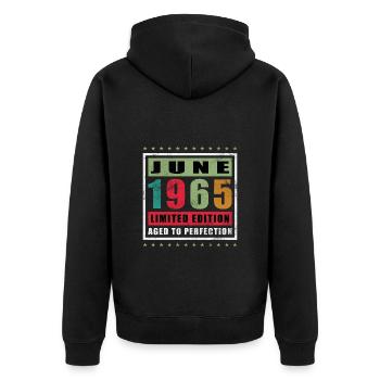 Anniversaire Juin 1965 Juin 1965 Juin 1965 - Veste à capuche bio Premium Unisexe - noir - Dos - Nico (187cm)