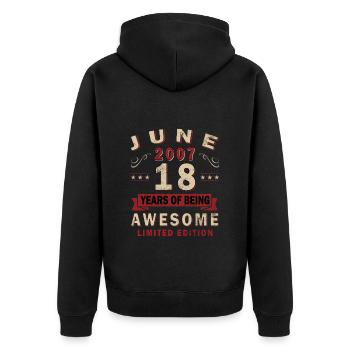 2007 Juni Vintage Retro Geburtstag - Unisex Premium Bio Zip Hoodie - Schwarz - Hinten - Nico (187cm)