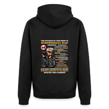 Geburtstag Frauen Turning 46 Surprisingly Old - Unisex Premium Bio Zip Hoodie - Schwarz - Hinten - Nico (187cm)