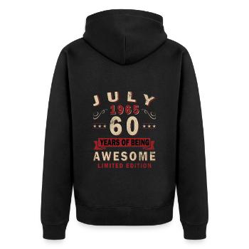 Vintage Juli 1965 Jahrgang Retro Geburtstag - Unisex Premium Bio Zip Hoodie - Schwarz - Hinten - Nico (187cm)