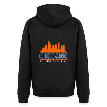 Skyline von Chicago, Illinois - Unisex Premium Bio Zip Hoodie - Schwarz - Hinten - Nico (187cm)